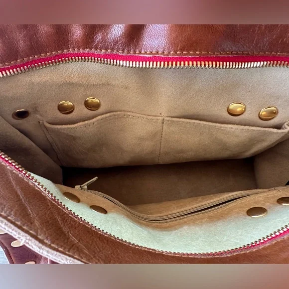 RARE NWOT Hammitt Cognac Real Leather Brentwood Satchel Handbag with Gold Studs - Picture 6 of 9